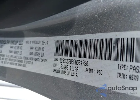 2015 Chrysler 200 Limited z USA, uszkodzony, nr VIN 1C3CCCAB8FN534790